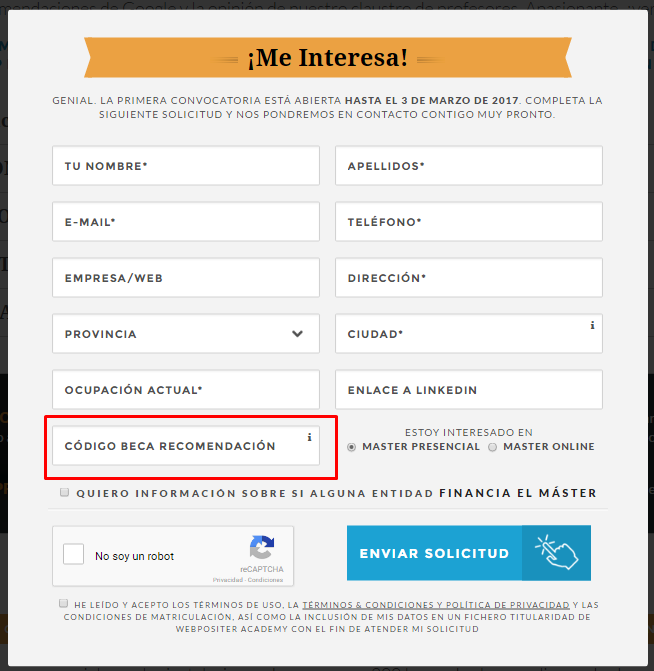 inscripción para formación master seo